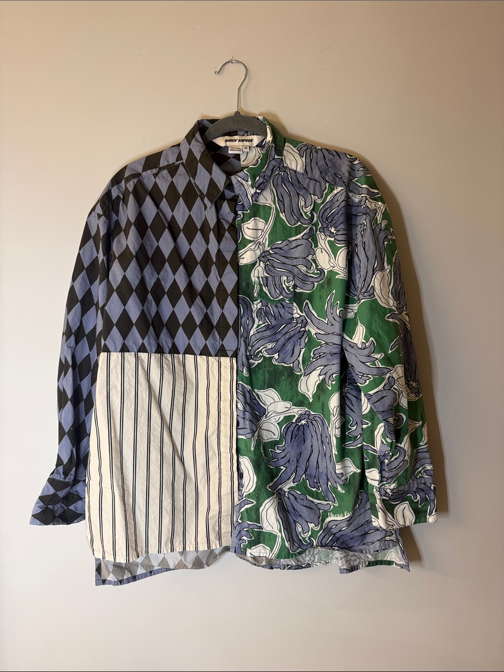 Anthropologie Dhruv Kapoor Patchwork Button-Down Shirt Blue, Green medium